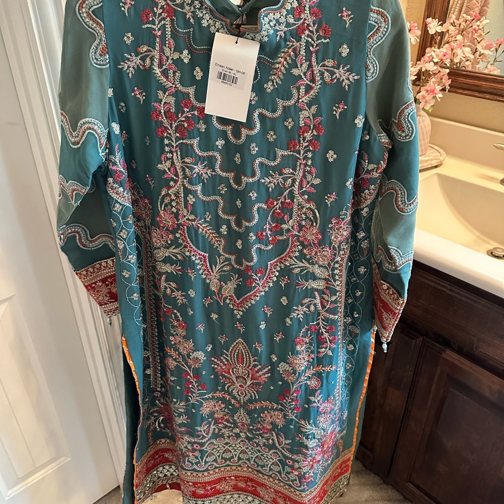 Emaan Adeel Teal Kurta Trouser